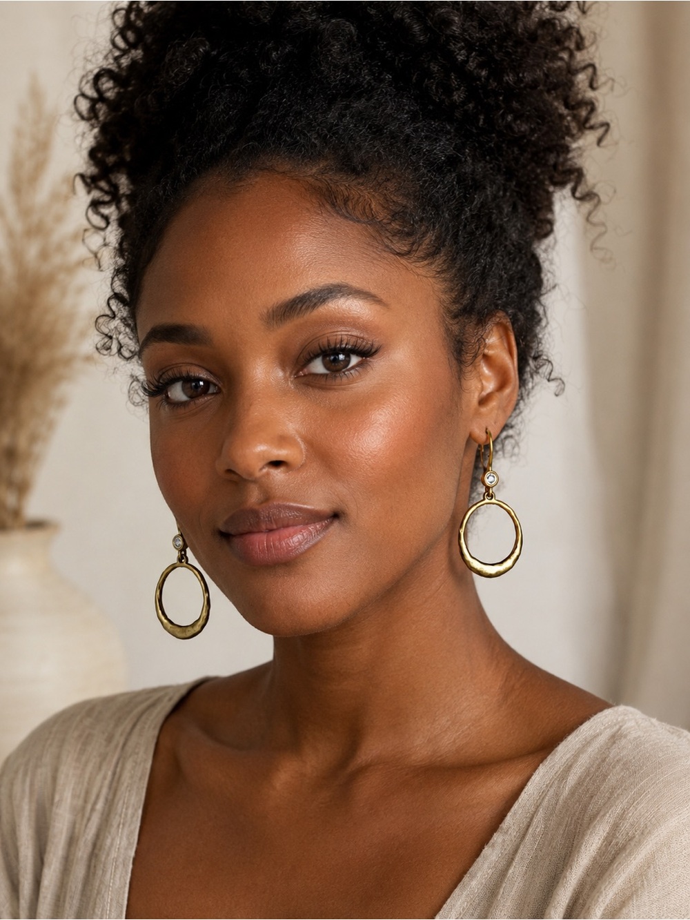 Hammered Open Hoop Dangle Earrings Boho Chic Lia Sophia